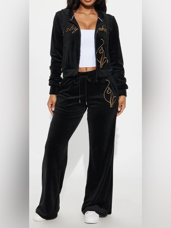 Baby Phat Pants - Baby Phat Velour Track Suit Y2K 2 pc Set Zip Up Jacket Pants Womens  black